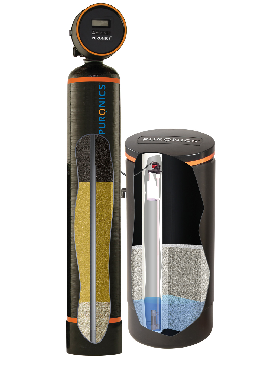 Puronics Defender iGen C whole-house water softener and filtration system with brine tank
